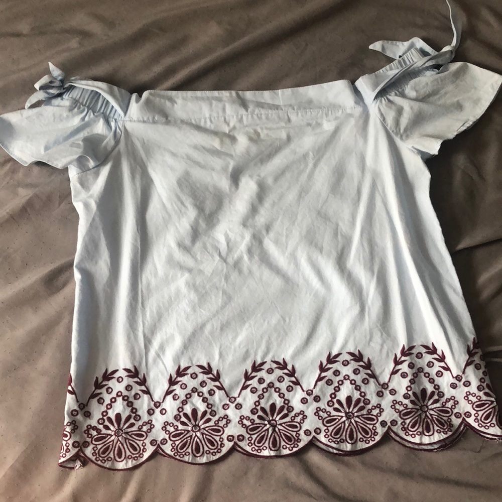 Francesca’s off the shoulder top with embroidery